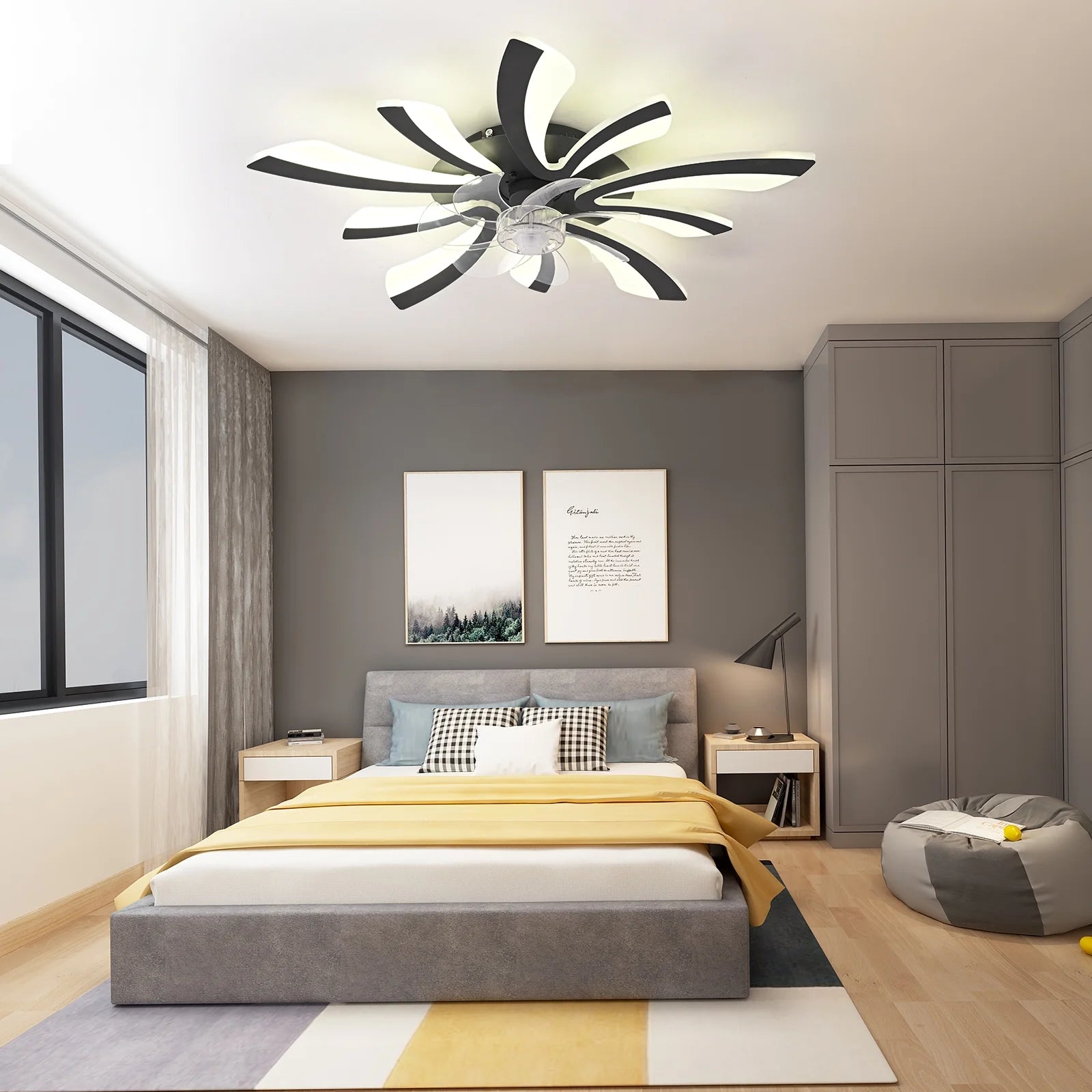 Garwarm Dimmable Ceiling Fan with Light and Remote Control, 27" Small Flush Mounted Ceiling Fan
