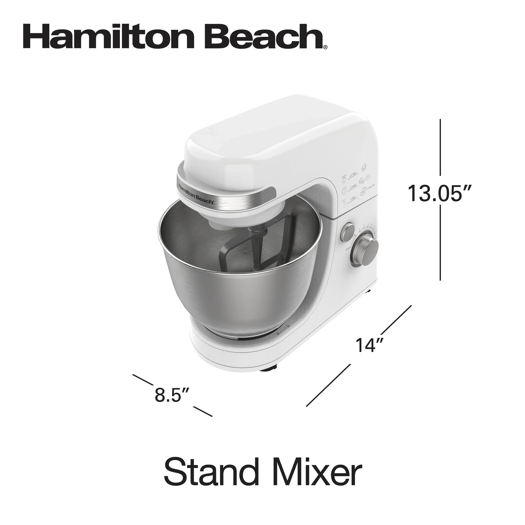 Hamilton Beach 4 Quart Stand Mixer for Kitchen, 7 Speeds, Tilt - Head, Dough Hook, Whisk & Flat Beater, White