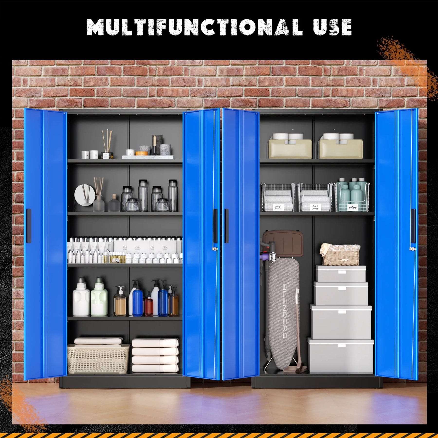 SOLAURA 71" Metal Garage Storage Cabinet with Locking Doors and Adjustable Shelves for Home, Office(Black)