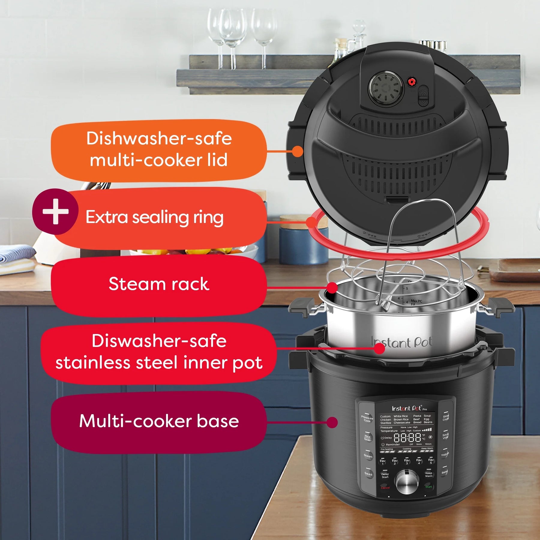 Instant Pot Pro 8 - Quart Electric Pressure Cooker, 10 - in - 1 Slow Cooker, Rice/Grain Cooker, Steamer, Saut, Sous Vide, Yogurt Maker, Sterilizer and
