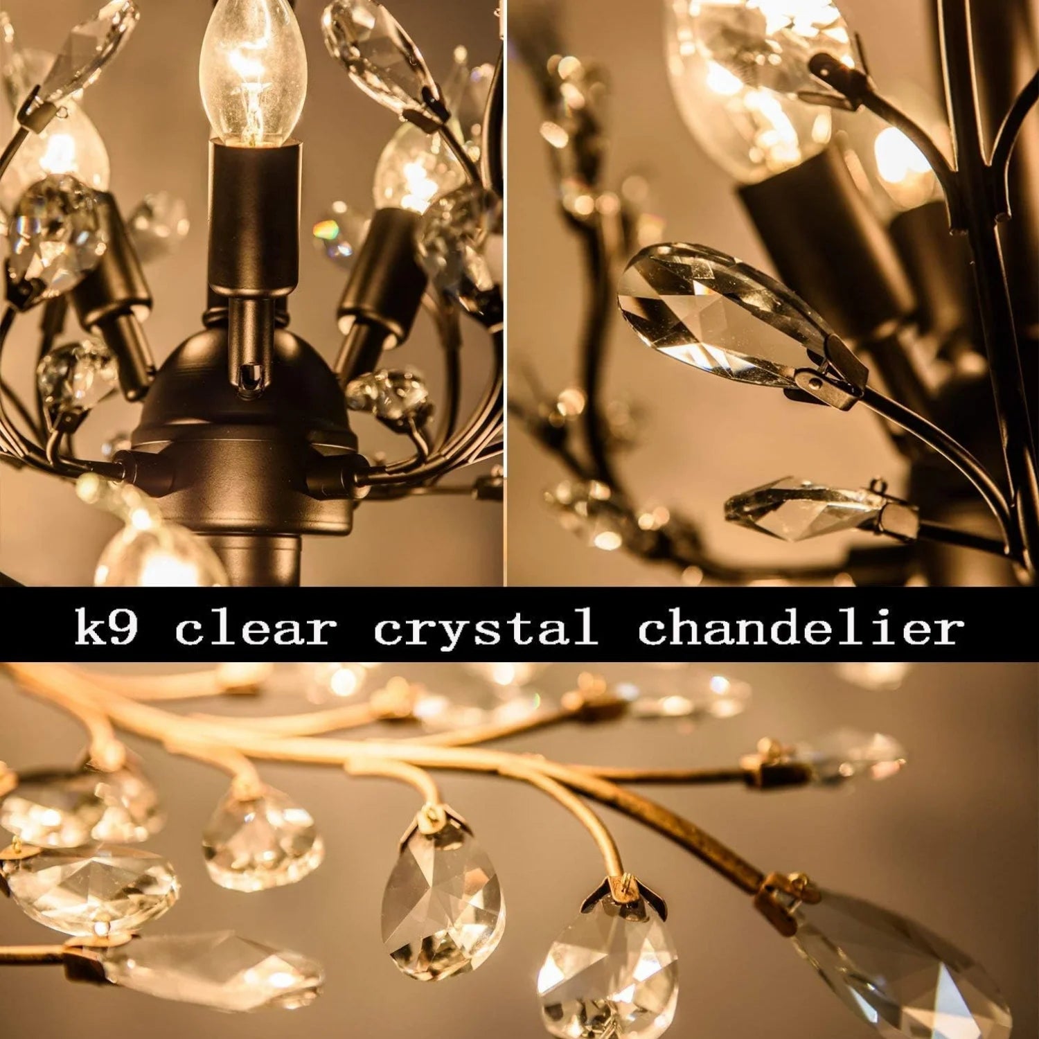 Ganeed Vintage 8 Lights Pendant Light Crystal Chandeliers Adjustable Ceiling Light for Living Room Bedroom Restaurant Porch Hallway - Black