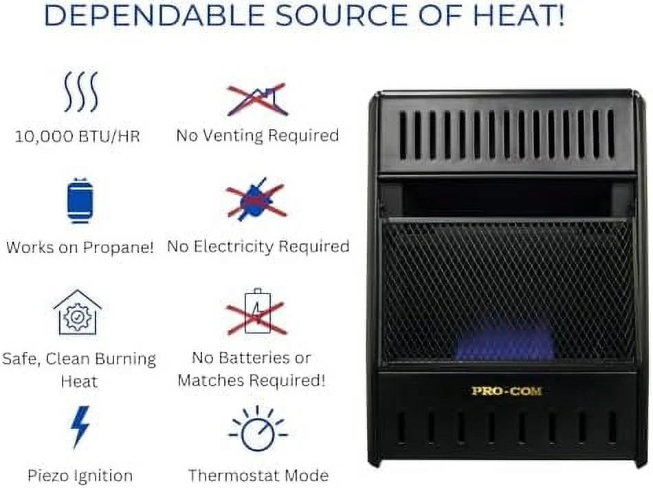 ML100TBAHR Ventless Propane Gas Blue Flame Space Heater with Thermostat Control