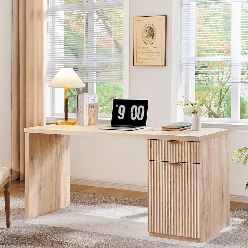 60 - Inch Contemporary Executive Desk - Wooden Home Office & Fluted Computer Desk