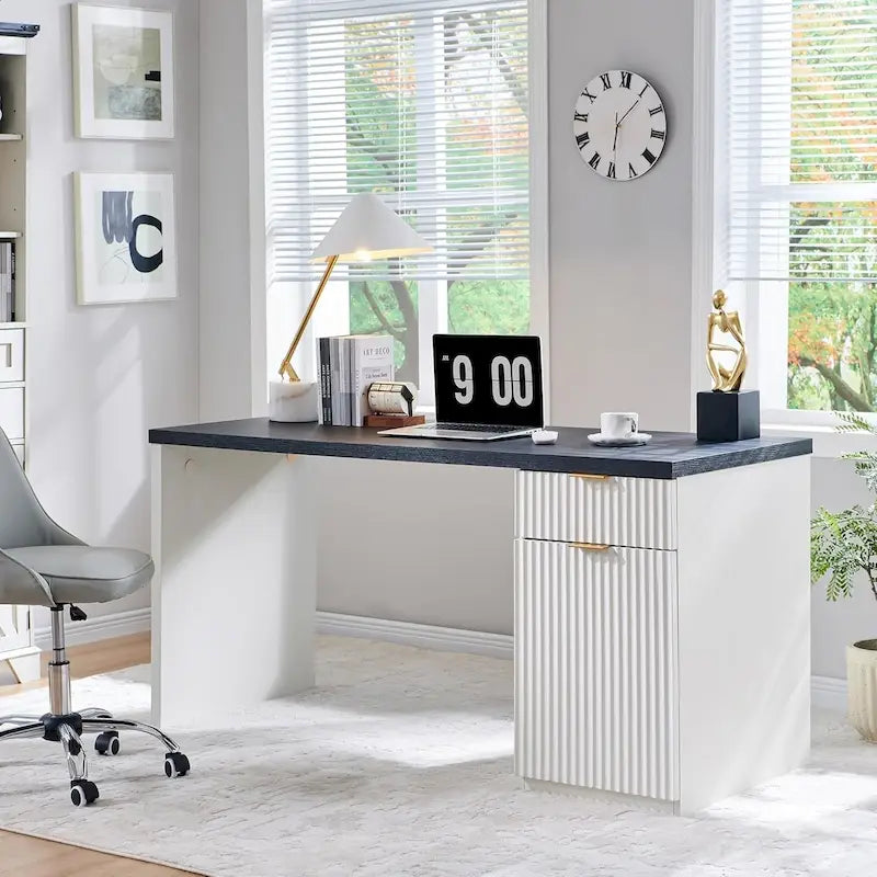60 - Inch Contemporary Executive Desk - Wooden Home Office & Fluted Computer Desk