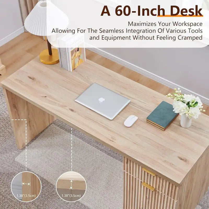 60 - Inch Contemporary Executive Desk - Wooden Home Office & Fluted Computer Desk