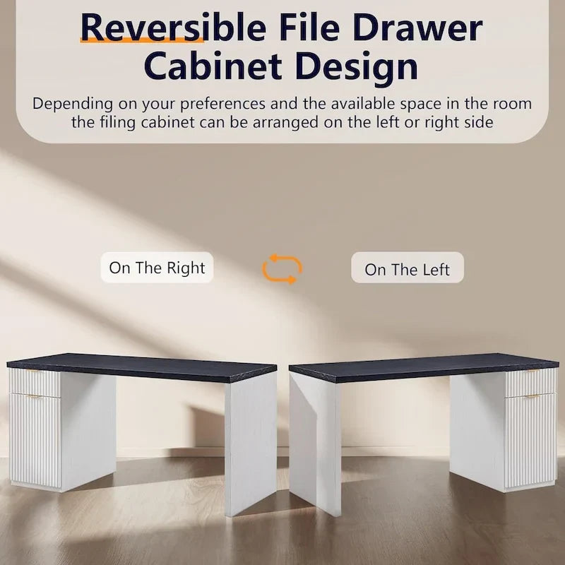 60 - Inch Contemporary Executive Desk - Wooden Home Office & Fluted Computer Desk