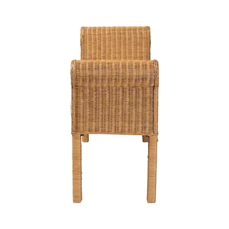 Reiko Handcrafted Natural Rattan Bench with Scalloped Design - Boho Farmhouse Seating for Entryway, Bedroom, or Living Room