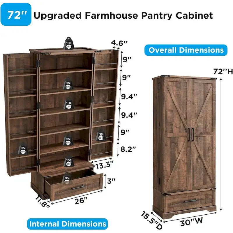 72 - Inch Tall Farmhouse Kitchen Pantry Cabinet - Stylish Storage Cupboard