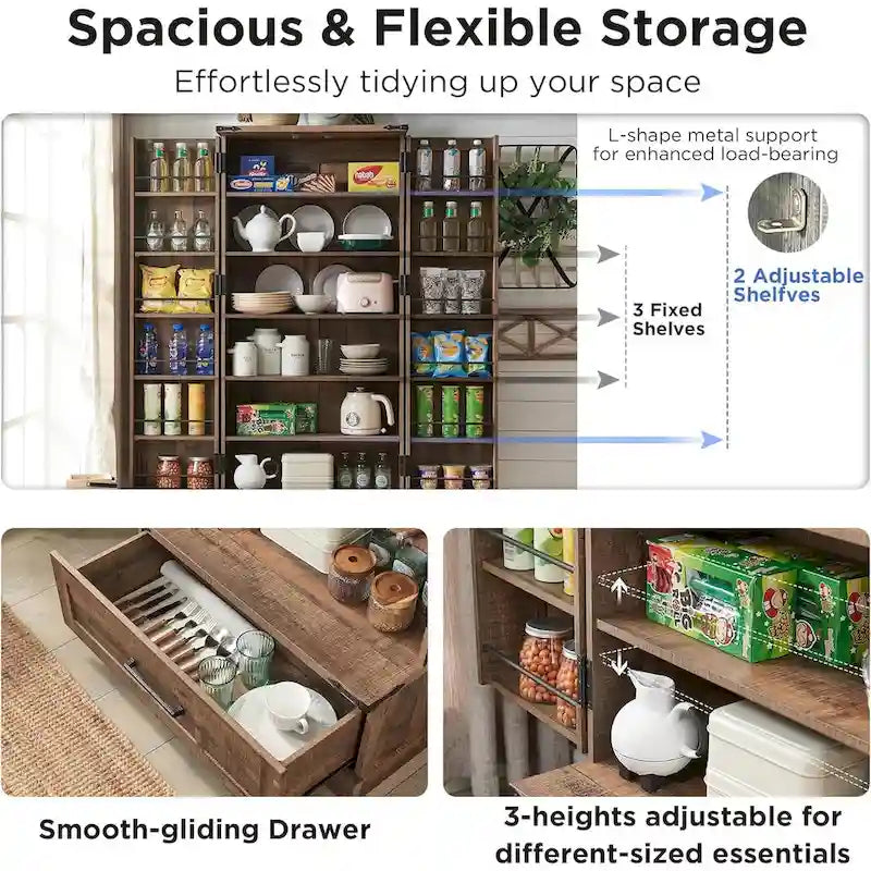 72 - Inch Tall Farmhouse Kitchen Pantry Cabinet - Stylish Storage Cupboard