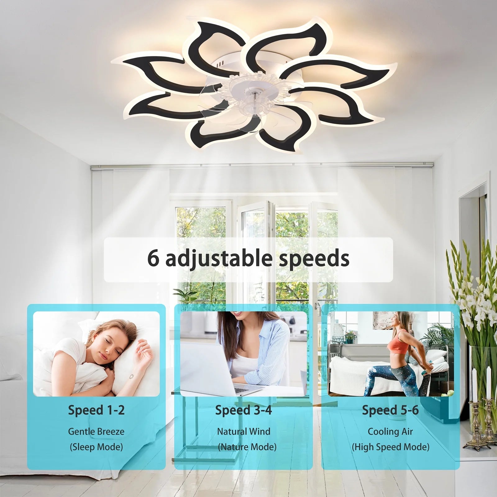 Garwarm Dimmable Ceiling Fan with Light and Remote Control, 27" Small Flush Mounted Ceiling Fan