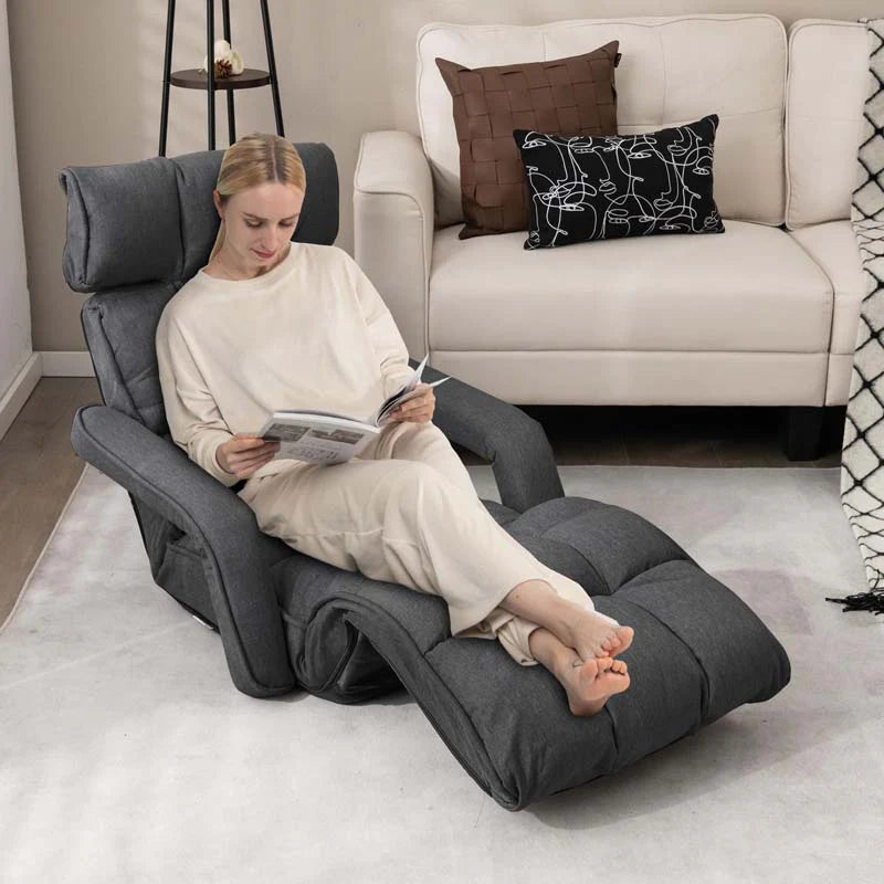 6 - Position Adjustable Floor Sofa Bed, Folding Lazy Sofa Chaise Lounger Recliner with Armrests & Footrests for Living Room, Bedroom & Gaming
