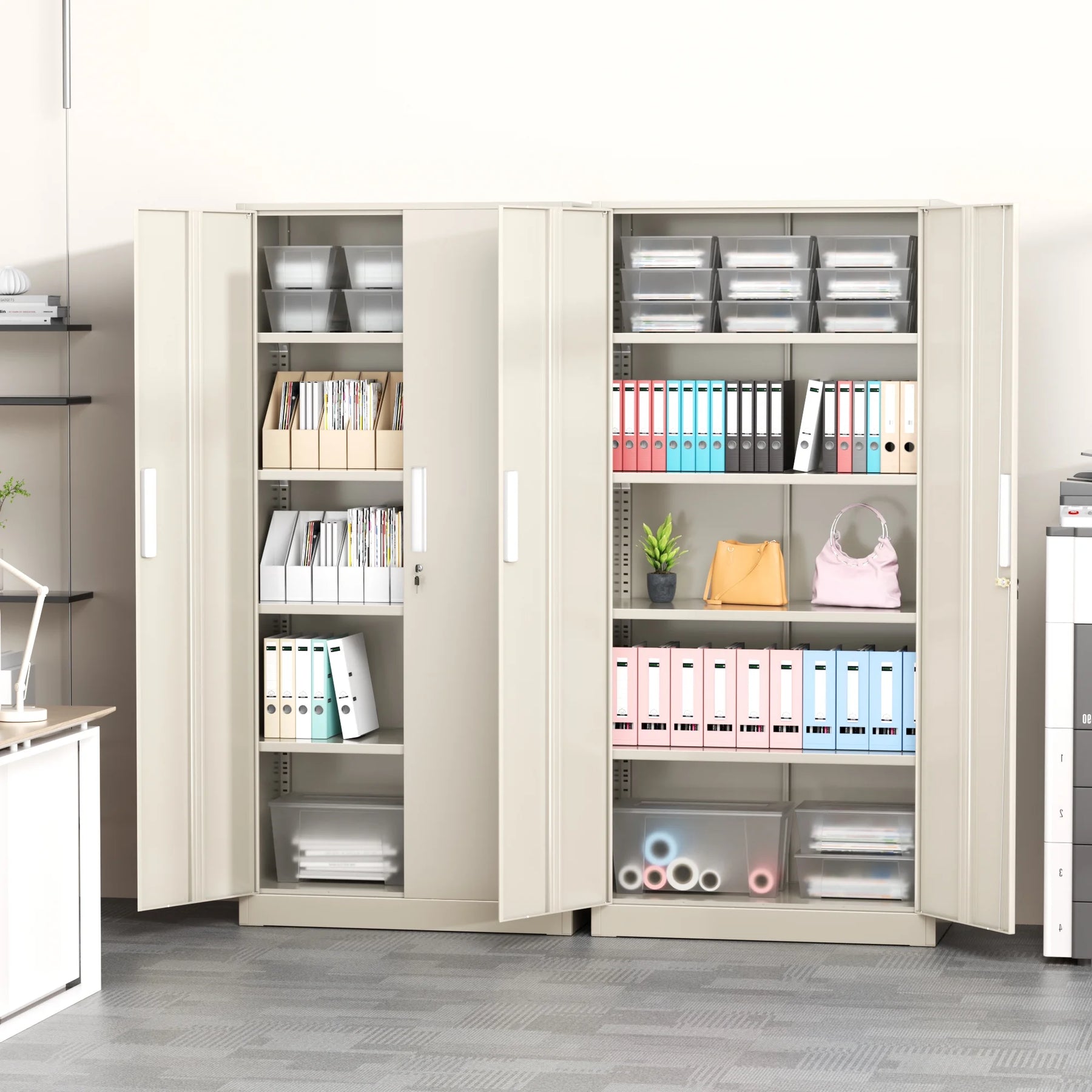SOLAURA 71" Metal Garage Storage Cabinet with Locking Doors and Adjustable Shelves for Home, Office(Black)