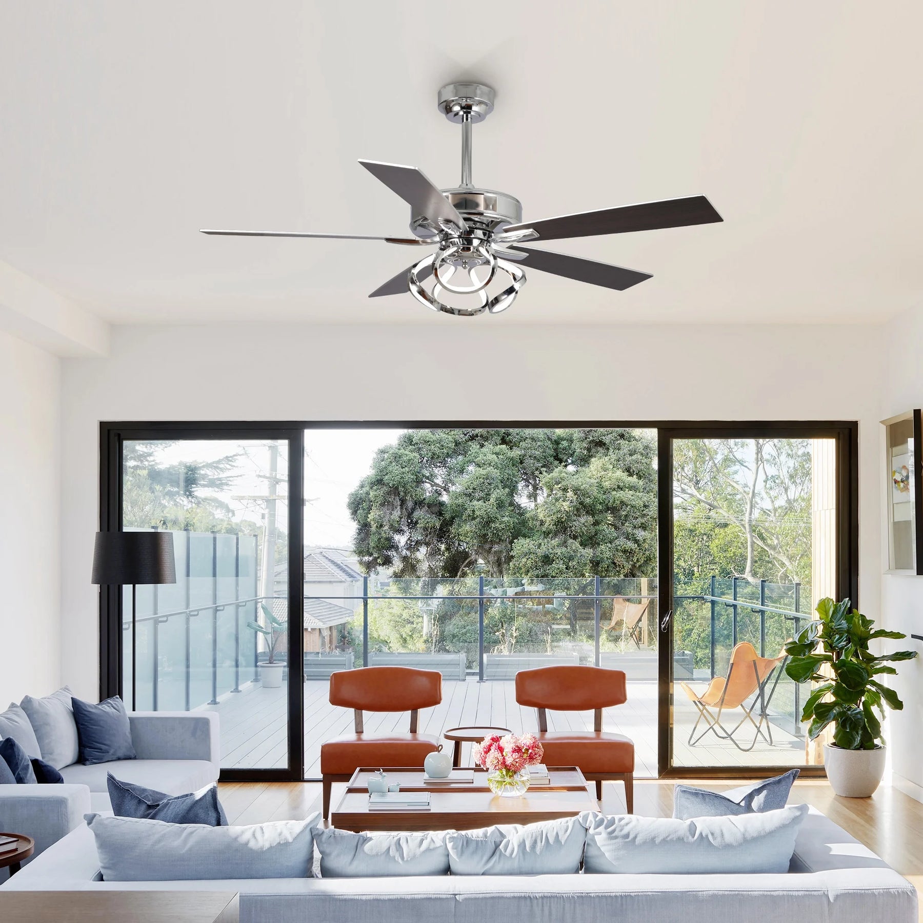 Parrot Uncle 52 - Inch Contemporary Chrome Ceiling Fan with Integrated LED Lights and Remote Control