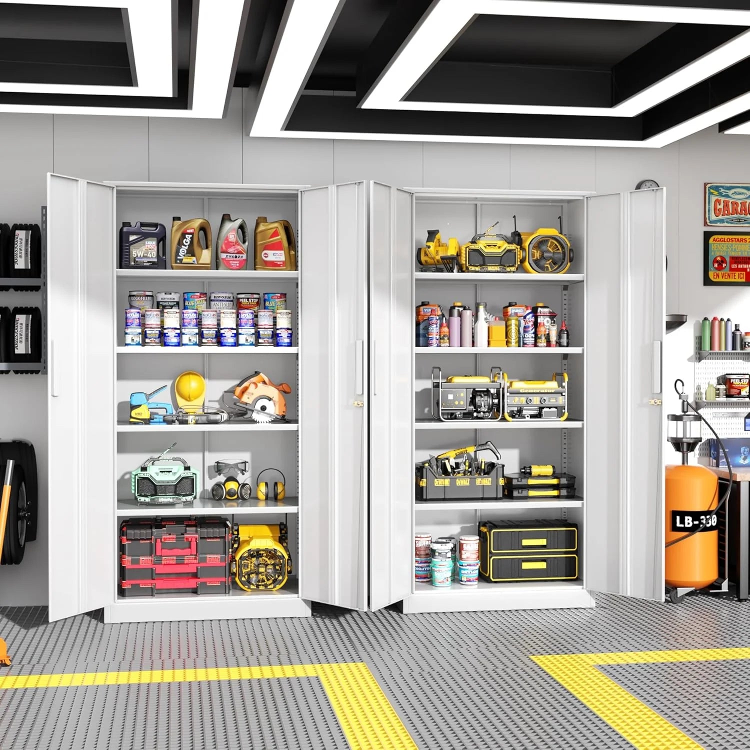SOLAURA 71" Metal Garage Storage Cabinet with Locking Doors and Adjustable Shelves for Home, Office(Black)