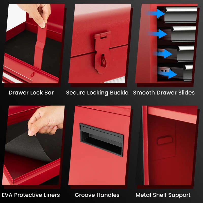 2 - in - 1 Rolling Tool Chest, 5-Drawer Tool Storage Cabinet with Wheels, Adjustable Shelf, Tool Box Organizer for Garage Warehouse Workshop