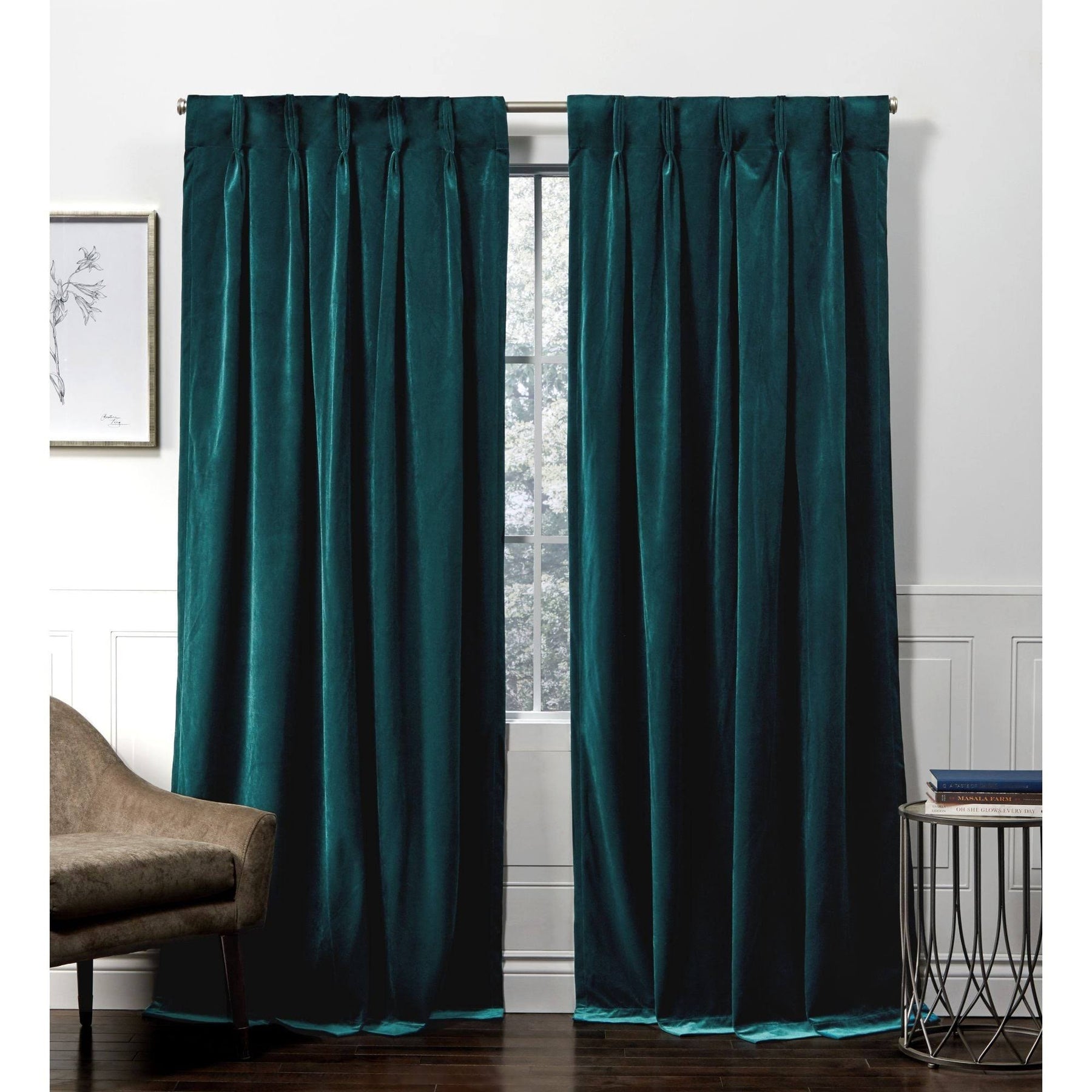 54"x108" Velvet Back Tab Light Filtering Window Curtain Panels Teal - Exclusive Home