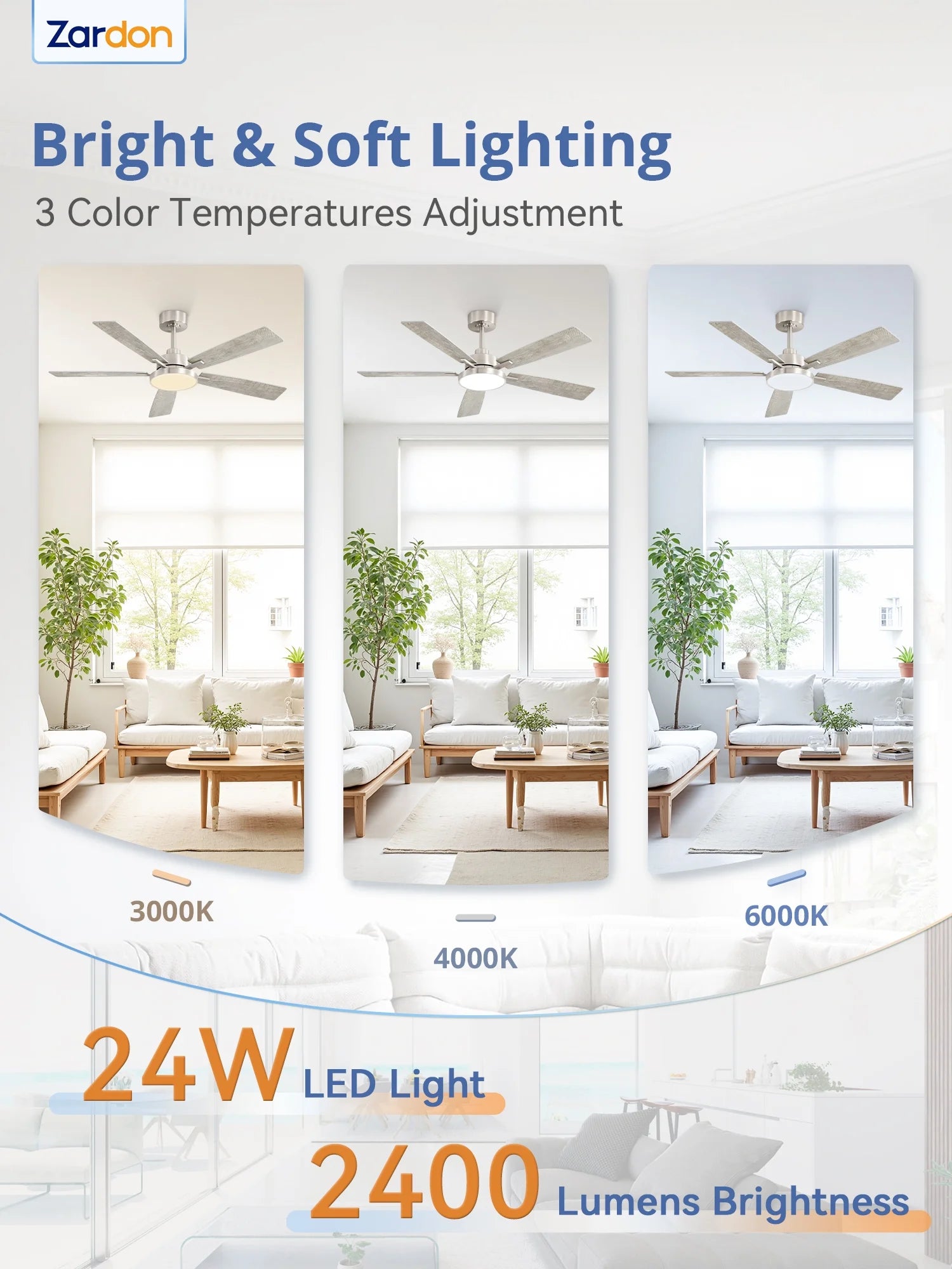 Zardon 52 in Black Ceiling Fan with LED Light and Remote, Downrod 6-Speed and Quiet Reversible DC Motor for Bedroom, Living Room, Indoor