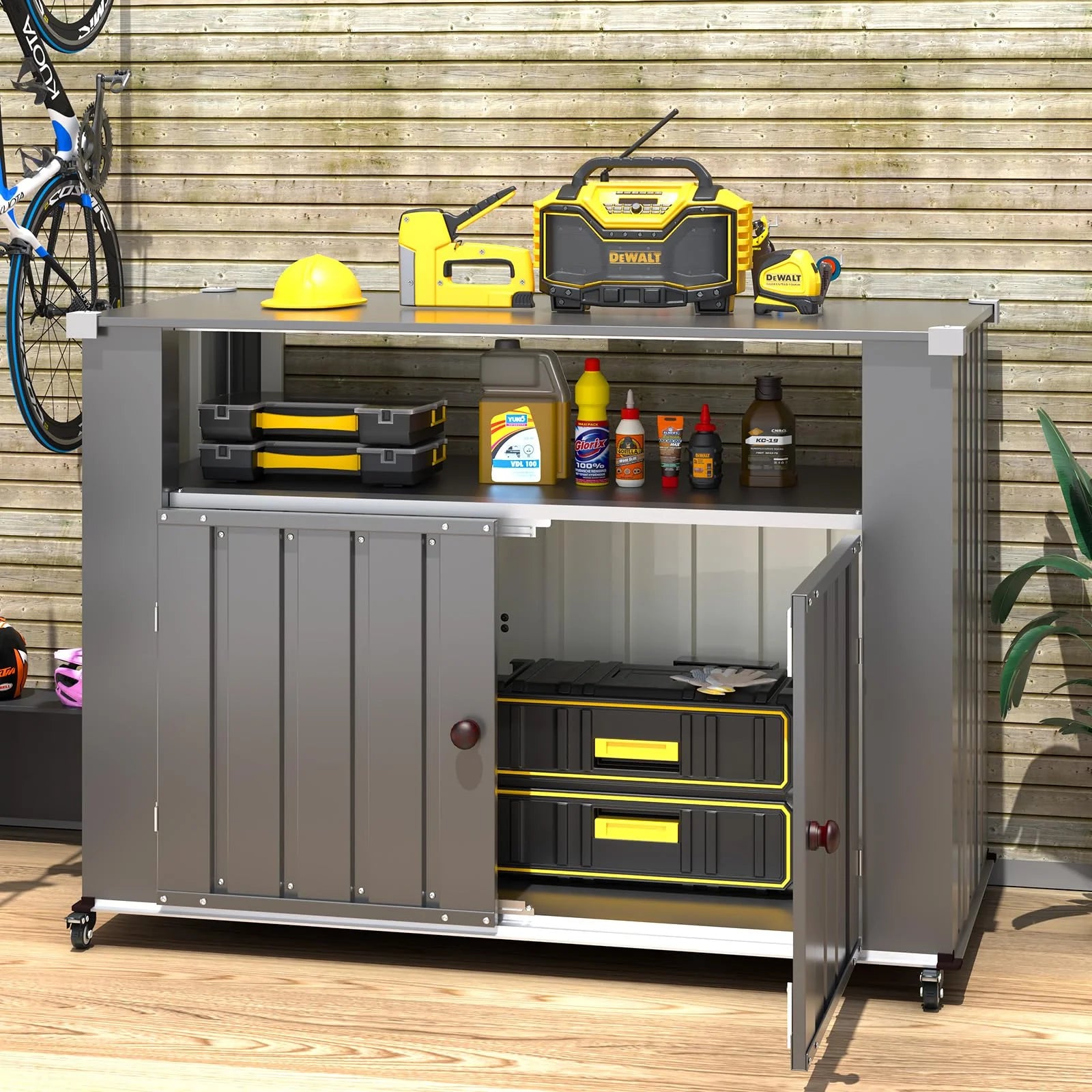 AECOJOY Outdoor Grill Table with Storage Cabinet Weatherproof, Outdoor Kitchen Island, Grill Cabinet Cart with Storage