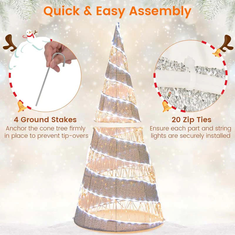 5 FT Pre - lit Christmas Cone Tree, Artificial Spiral Conic Tree with 300 Warm White & 250 Cold White LED Lights, Xmas Holiday Decor for Home Party