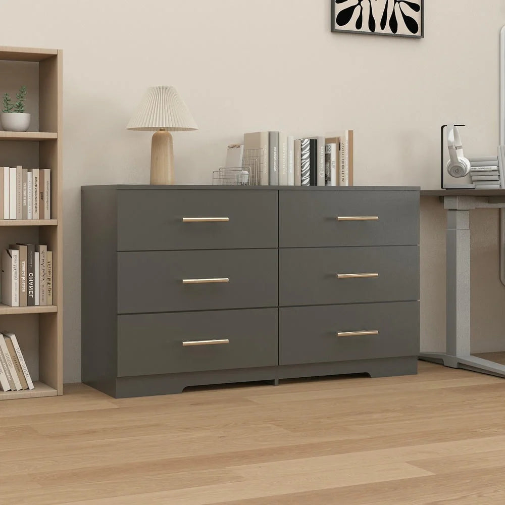 Kadyn Modern 6 Drawer Dresser Wood Cabinet, Dresser for Bedroom, Kitchen Storage Cabinet with Drawers, Chest of Drawers(Black)