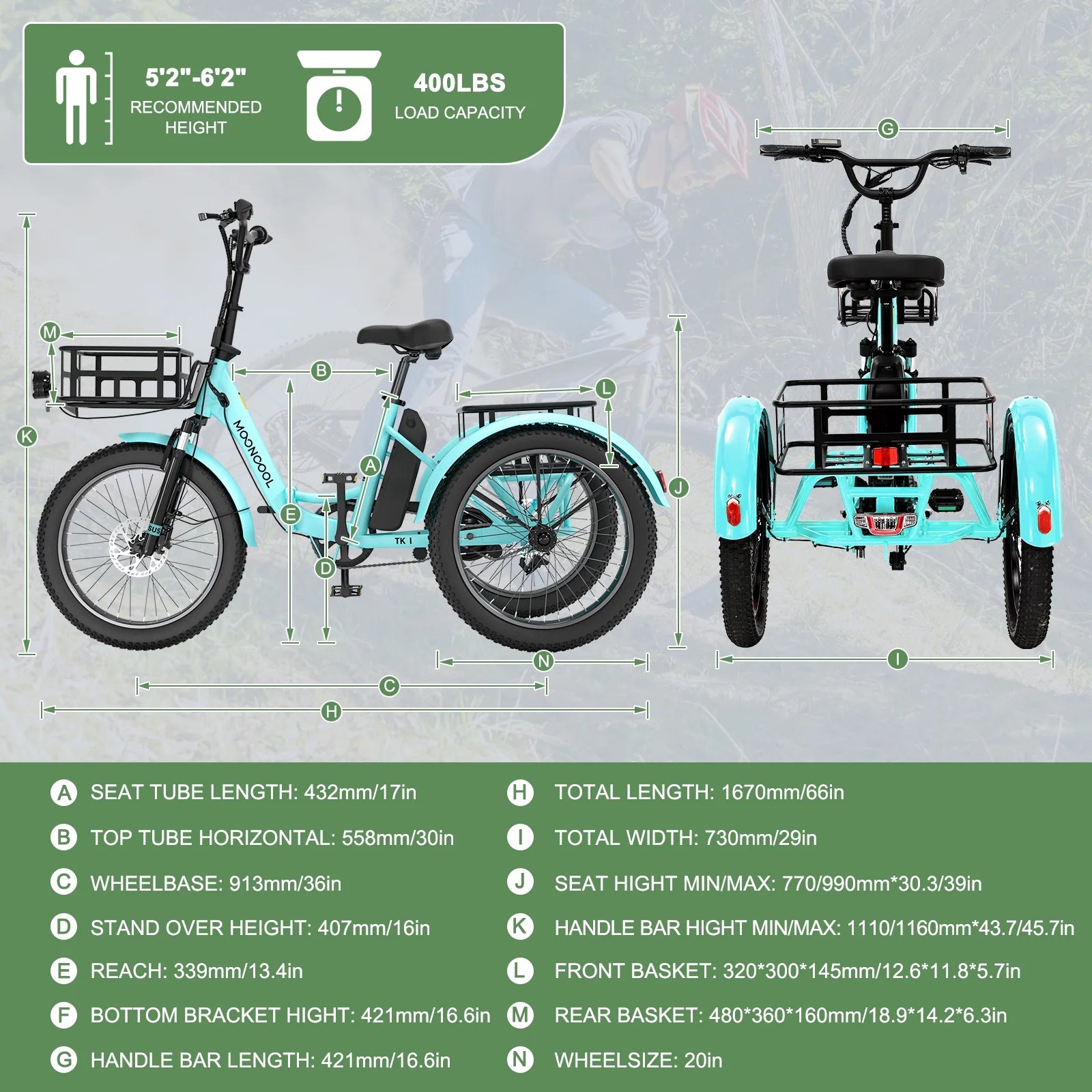 ABORON 3.0 Fat Tire Electric Trike for Senior Foldable E - Bike, 500W Motorized Tricycle Adult 20" Folding 3 Wheel Electric Commute Bike Trike W/48V