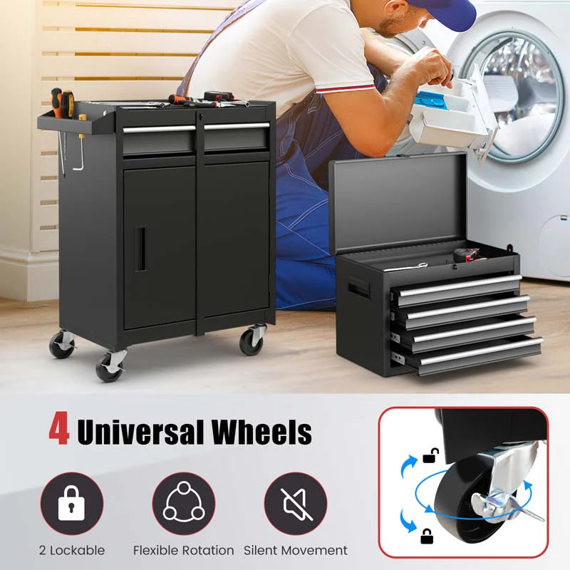 2 - in - 1 Rolling Tool Chest, 5-Drawer Tool Storage Cabinet with Wheels, Adjustable Shelf, Tool Box Organizer for Garage Warehouse Workshop