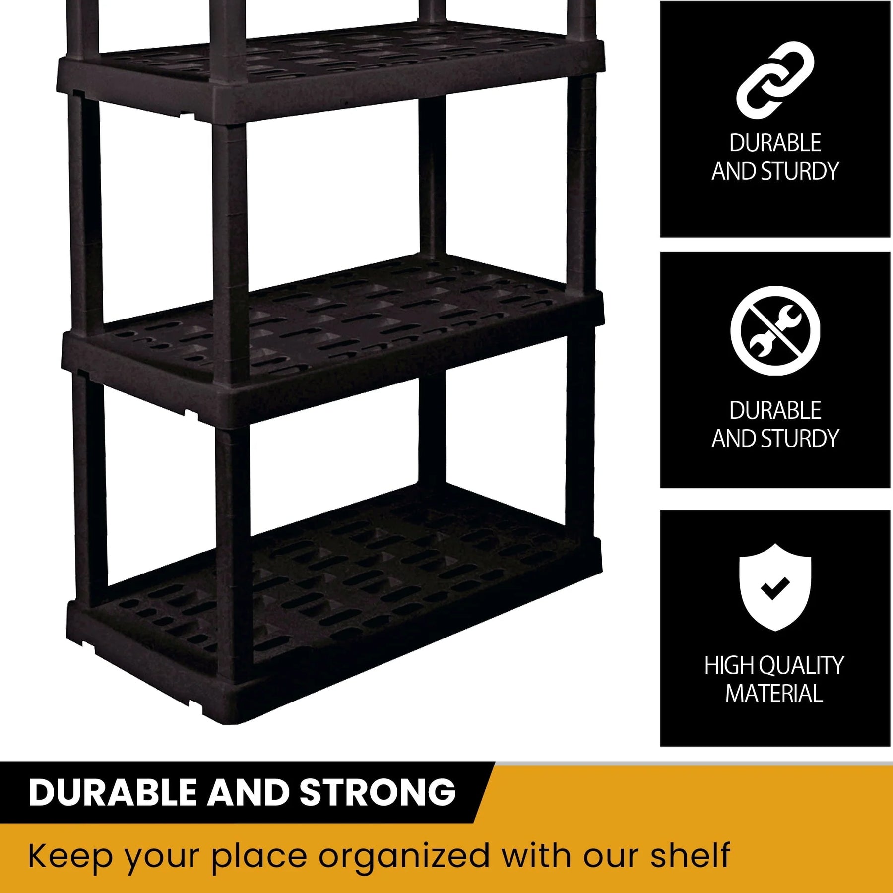 Hyper Tough Large 5-Tier Shelving Unit, W36 x D18 x H74" Interlocking Multipurpose Organizer, Black, Pack of 2