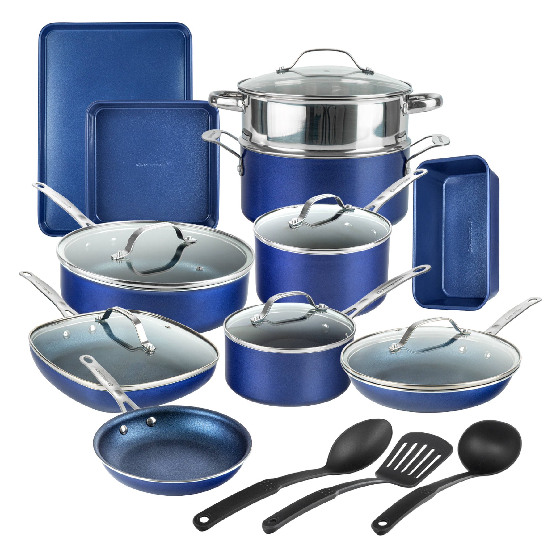 Granitestone 20-Piece Blue Aluminum Ultra - Durable Diamond Infused Coating Nonstick Express Cookware and Bakeware Set