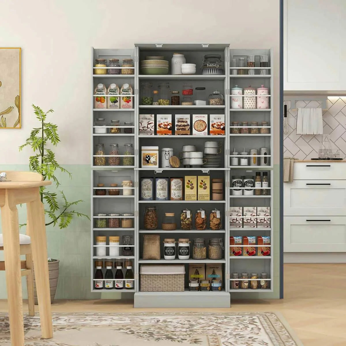 Spaco 17-Tier Kitchen Small Pantry Cabinet with 2 Doors and 6 Adjustable Shelves, Cabinet Pantry, Freestanding 5-Tier Shelving Pantries