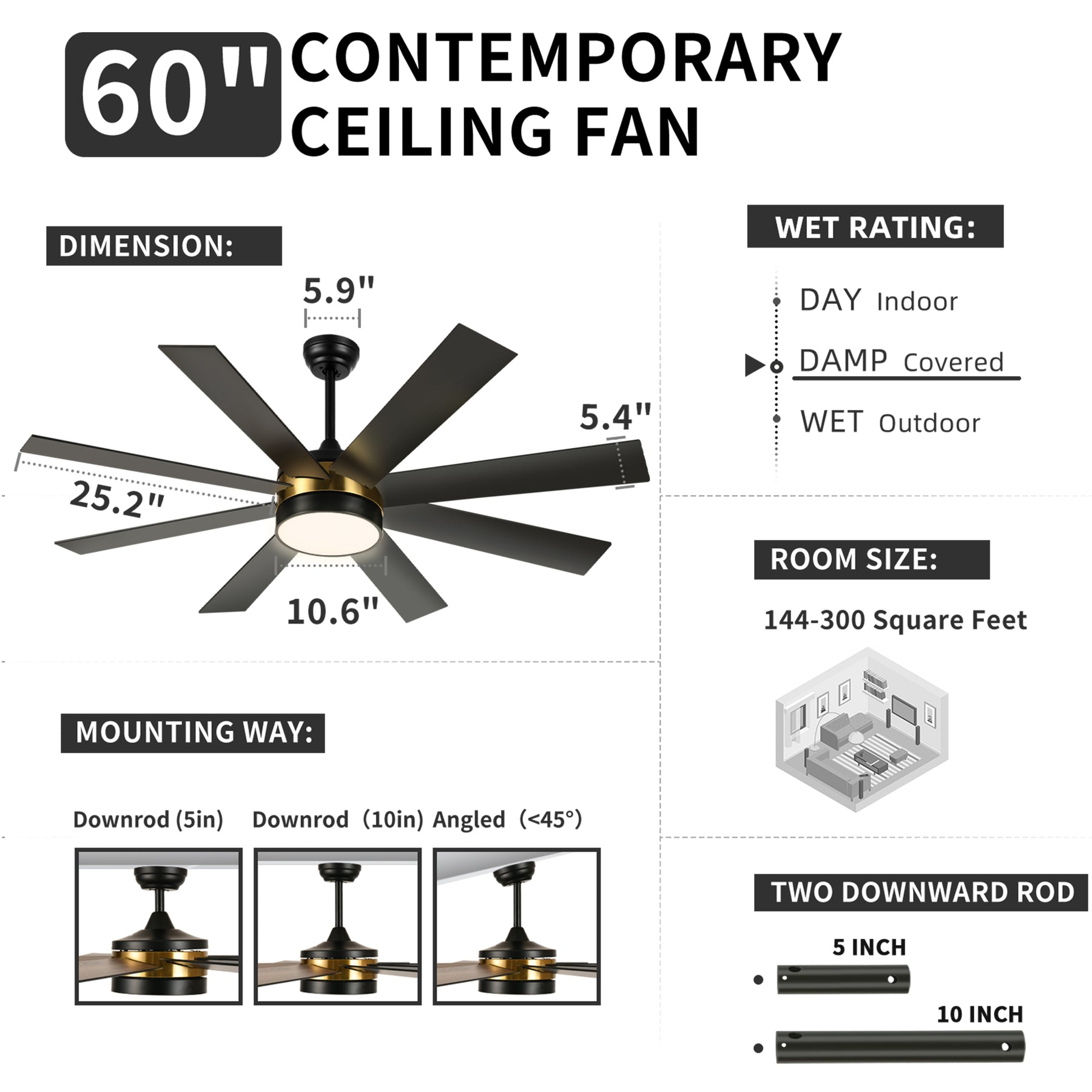 Dextrus 60 in Modern LED Outdoor/ Indoor Ceiling Fan with Remote Control