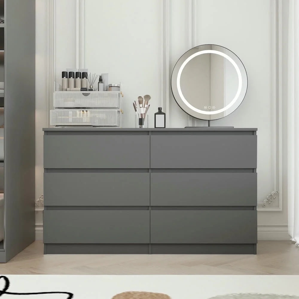 Kadyn Modern 6 Drawer Dresser Wood Cabinet, Dresser for Bedroom, Kitchen Storage Cabinet with Drawers, Chest of Drawers(Black)