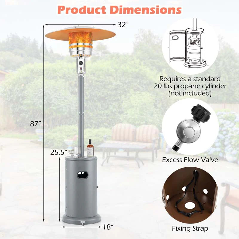 50,000 BTU Propane Outdoor Heater, Round Patio Heater with Stainless Steel Burner, Tip - Over, Flame - Out Protection, Wheels, CSA Certificated