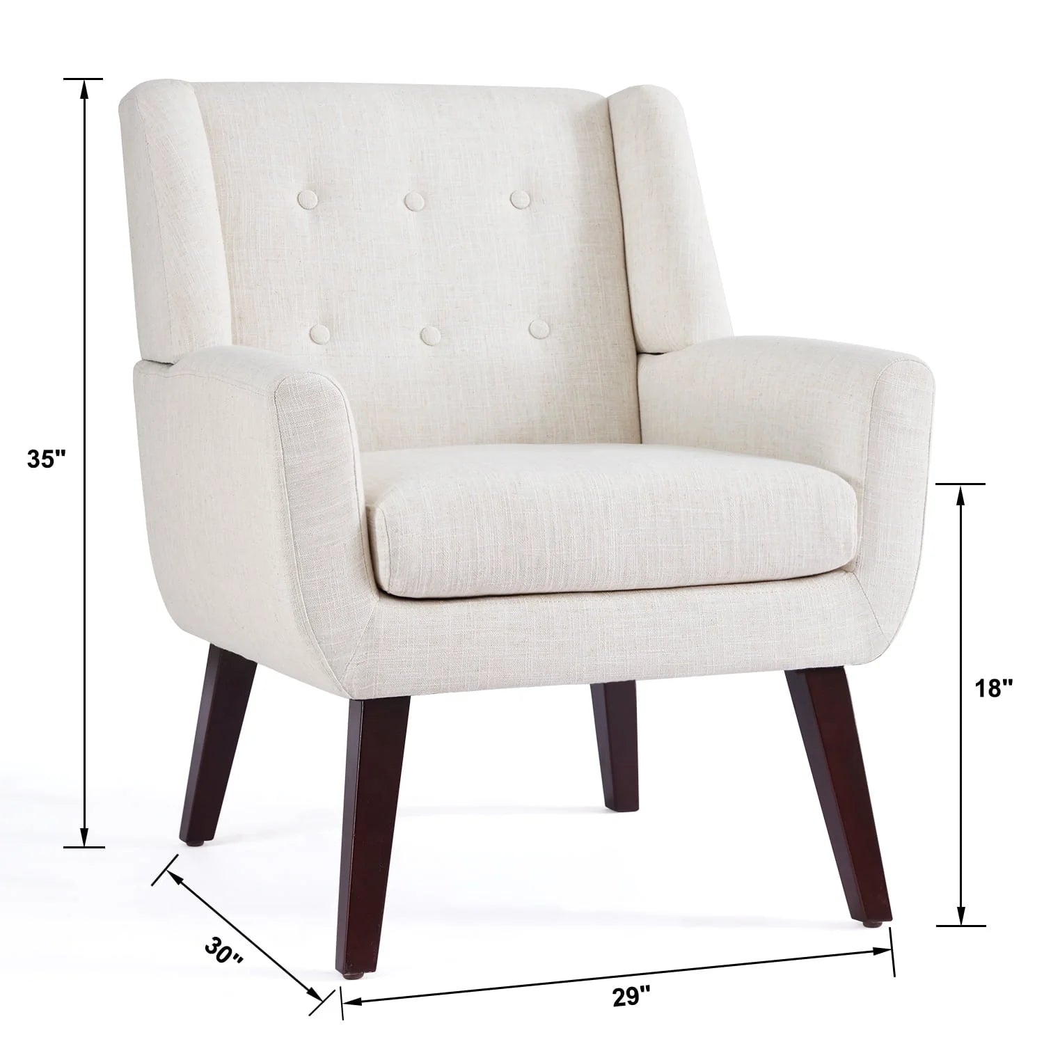 HUIMO Accent Chair, Button Tufted Upholstered Living Room Chairs, Mid Century Modern Comfy Reading Chairs for Bedroom, Living Room, Beige