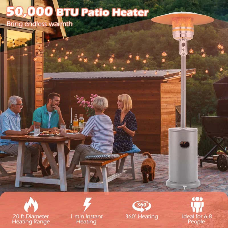 50,000 BTU Propane Outdoor Heater, Round Patio Heater with Stainless Steel Burner, Tip - Over, Flame - Out Protection, Wheels, CSA Certificated
