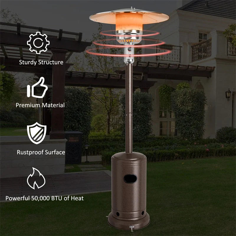 50,000 BTU Propane Patio Heater, Standing Stainless Steel Outdoor Heater with Wheels, Triple Protection, CSA Certified for Deck & Commercial