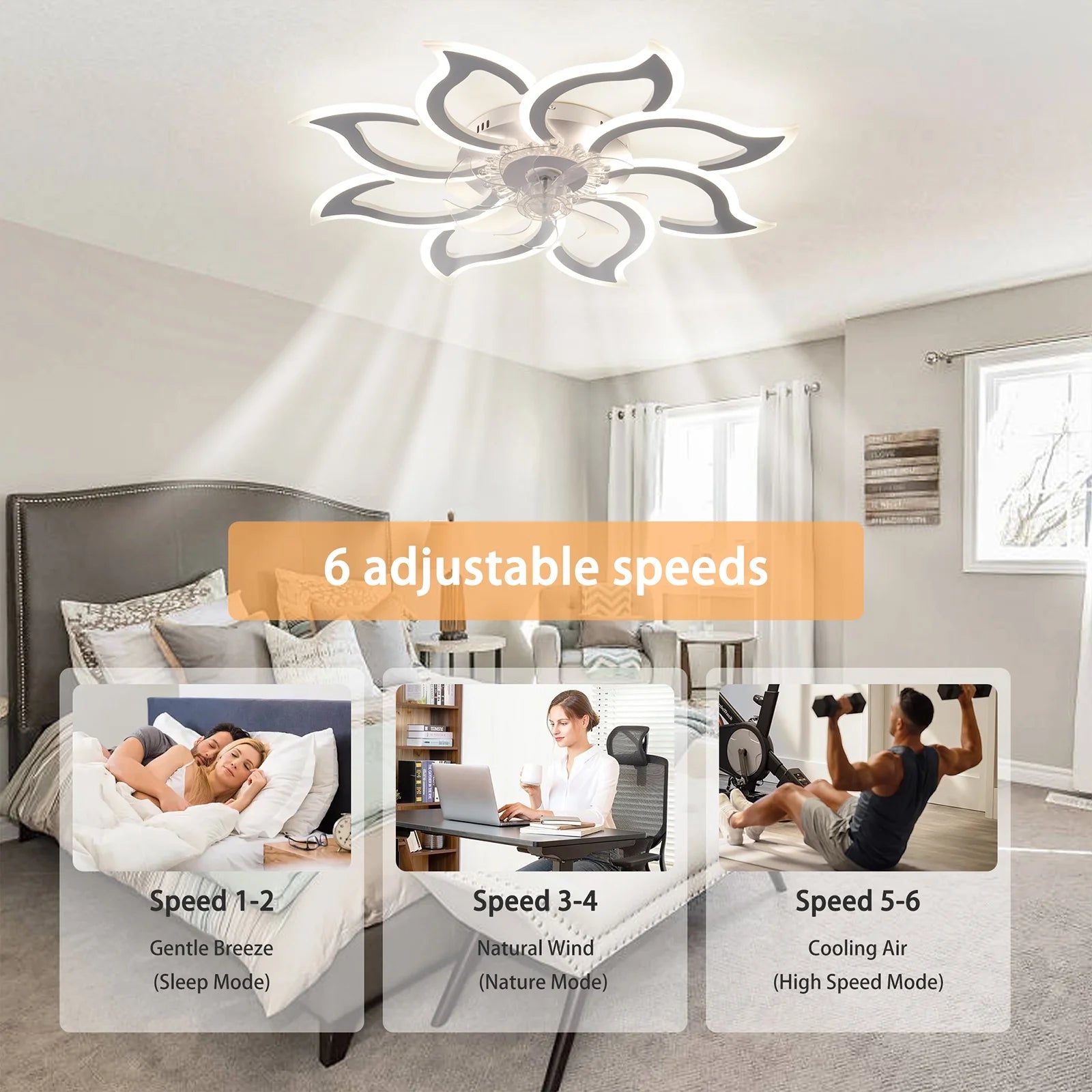 Garwarm Dimmable Ceiling Fan with Light and Remote Control, 27" Small Flush Mounted Ceiling Fan