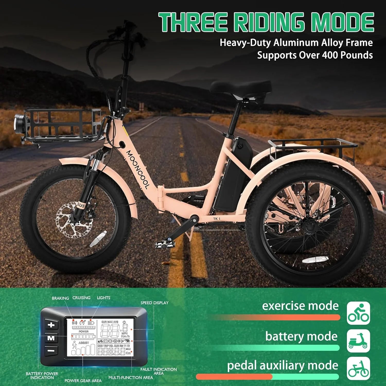 ABORON 3.0 Fat Tire Electric Trike for Senior Foldable E - Bike, 500W Motorized Tricycle Adult 20" Folding 3 Wheel Electric Commute Bike Trike W/48V