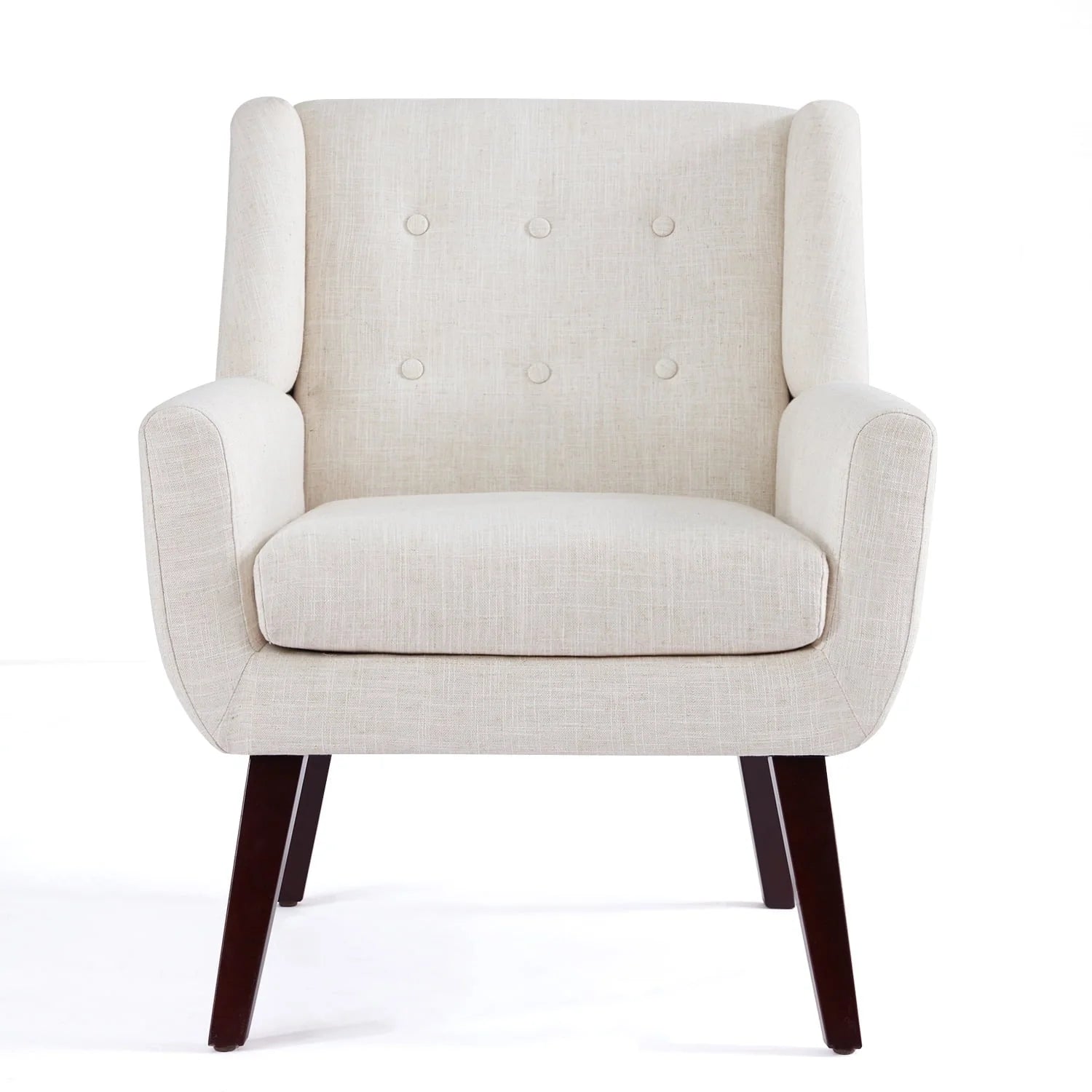 HUIMO Accent Chair, Button Tufted Upholstered Living Room Chairs, Mid Century Modern Comfy Reading Chairs for Bedroom, Living Room, Beige