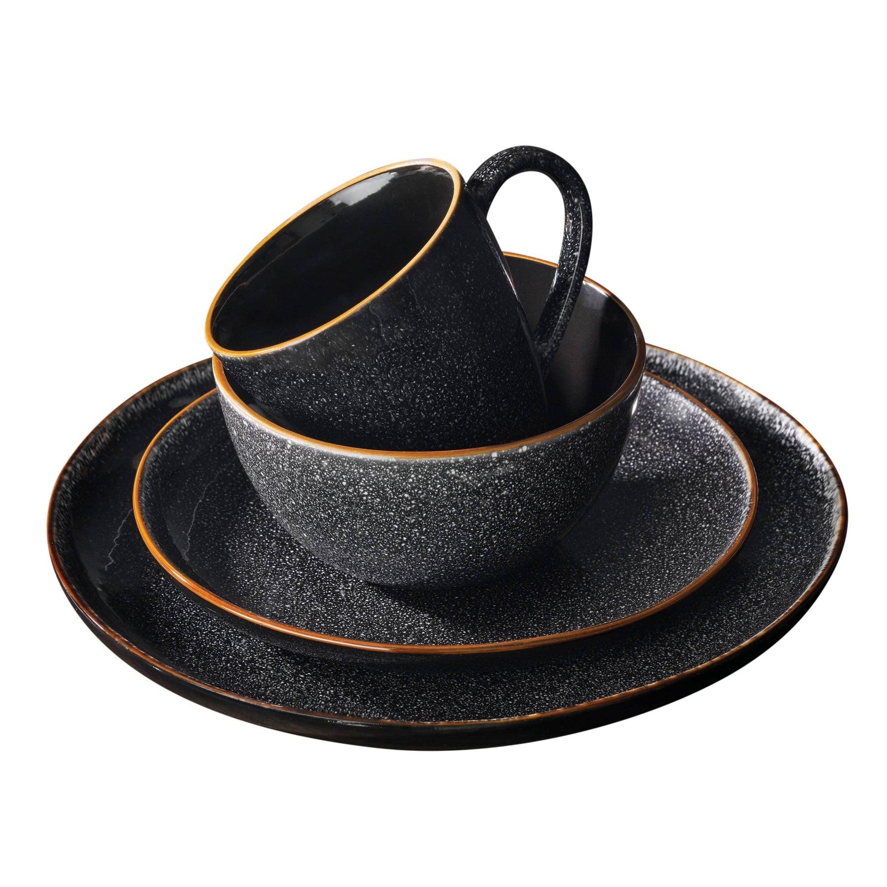 Better Homes & Gardens 16-Piece Burns Dinnerware Set, Black Speckled