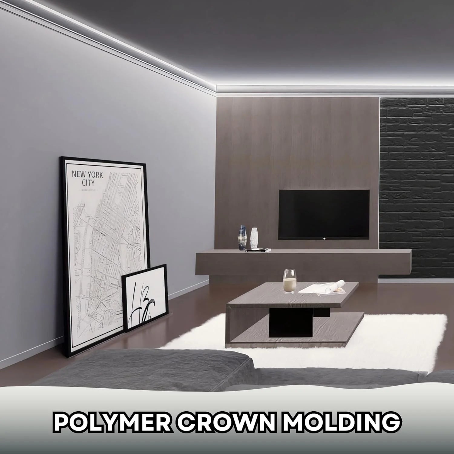 7-Piece Crown Molding with LED Duct Kit, 55.12 ft Waterproof Channel for Ambient Home Accent Lighting and LED Strip Installation