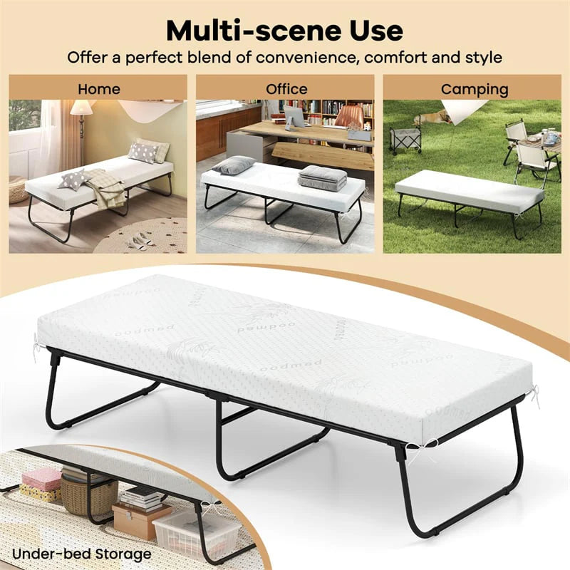 Cot Size Rollaway Guest Bed with Memory Foam Mattress, 75"x31" Portable Folding Bed with Heavy - Duty Metal Frame for Home Office Small Spaces