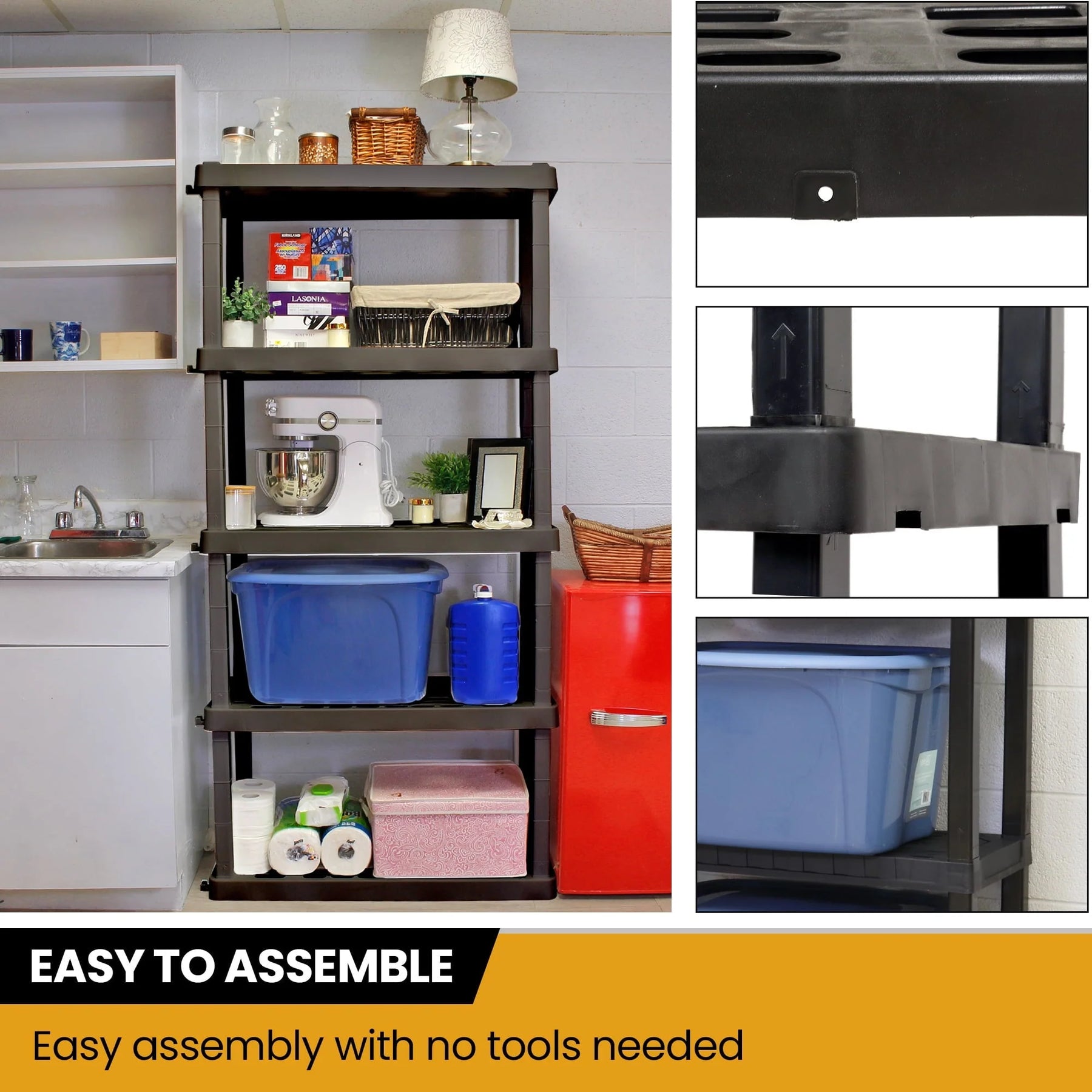 Hyper Tough Large 5-Tier Shelving Unit, W36 x D18 x H74" Interlocking Multipurpose Organizer, Black, Pack of 2