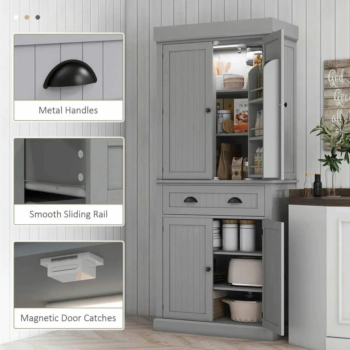 Spaco 17-Tier Kitchen Small Pantry Cabinet with 2 Doors and 6 Adjustable Shelves, Cabinet Pantry, Freestanding 5-Tier Shelving Pantries