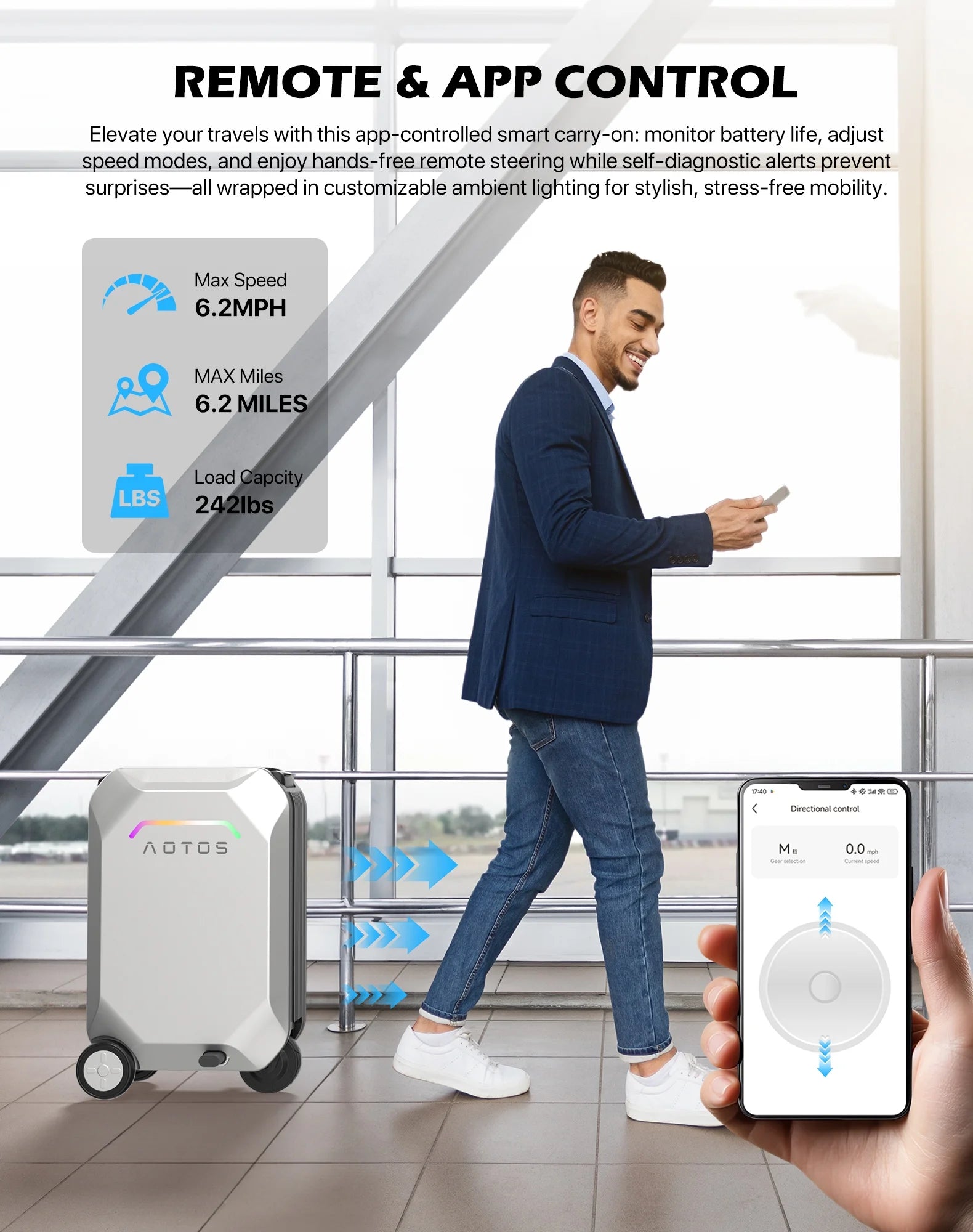 L2 - S Smart Rideable Luggage, Foldable Electric Scooter Suitcase, 6.2 Mph Max Speed, 6.2 - Mile Range, Lightweight Portable Design