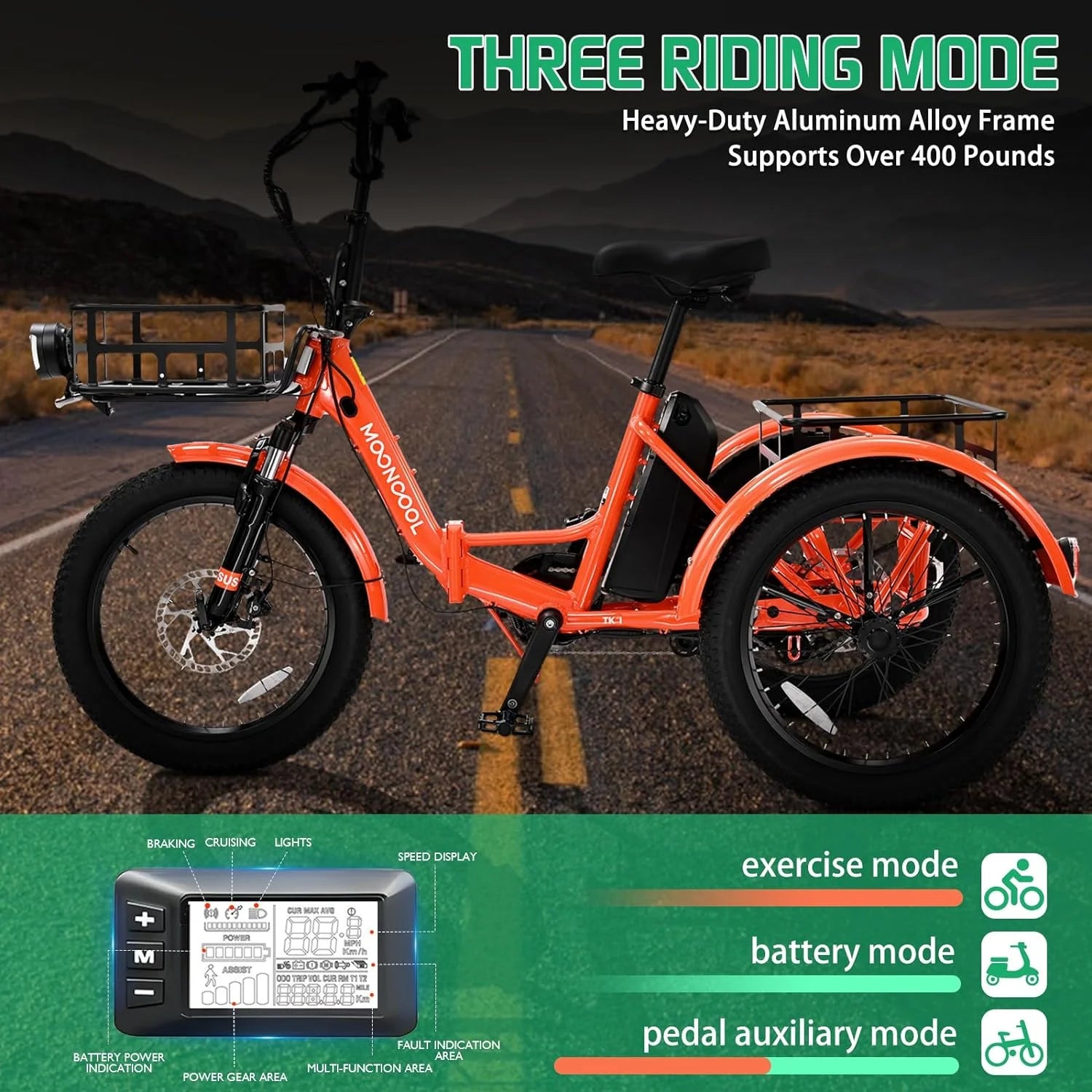 ABORON 3.0 Fat Tire Electric Trike for Senior Foldable E - Bike, 500W Motorized Tricycle Adult 20" Folding 3 Wheel Electric Commute Bike Trike W/48V
