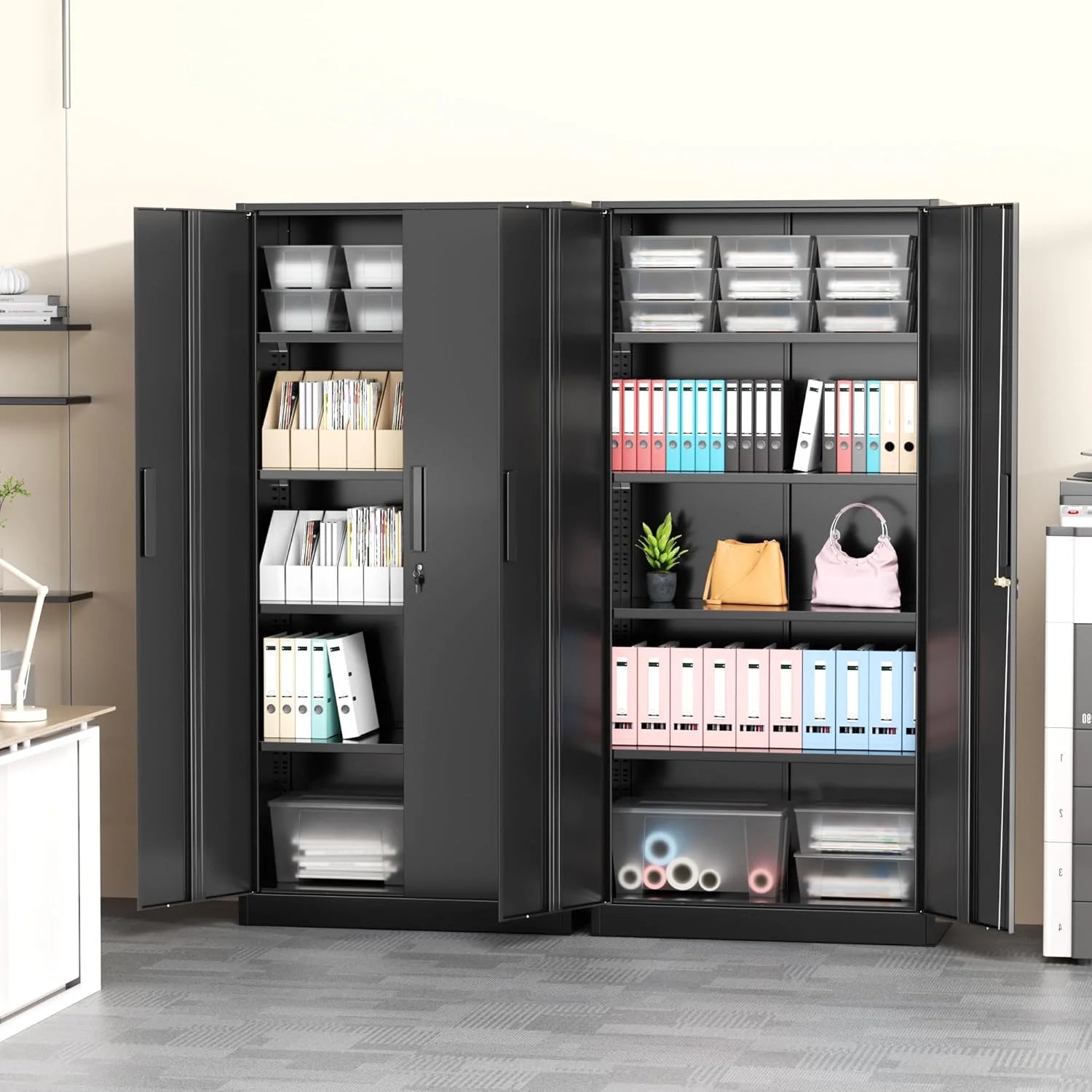 SOLAURA 71" Metal Garage Storage Cabinet with Locking Doors and Adjustable Shelves for Home, Office(Black)