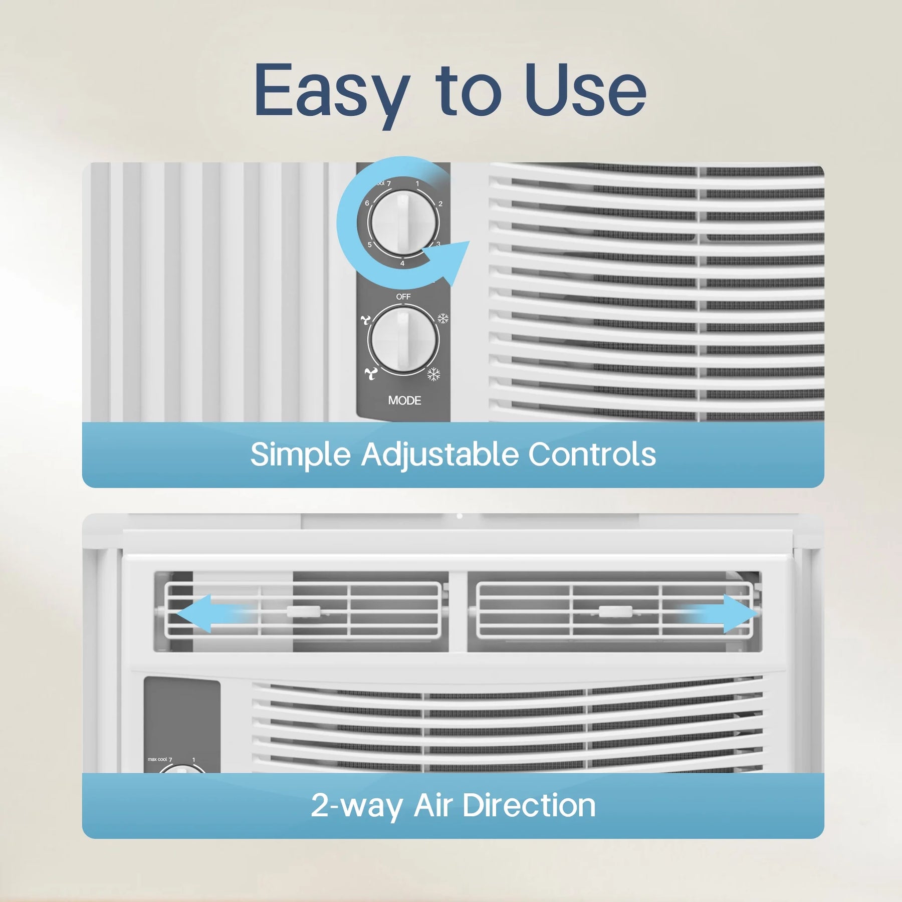 5000 BTU Window Air Conditioner Easy Cool - Capable of Cooling up to 150 Sq Ft. 2 Fan Speeds, 4 - Way Air Direction, Mechanical Control, Filter