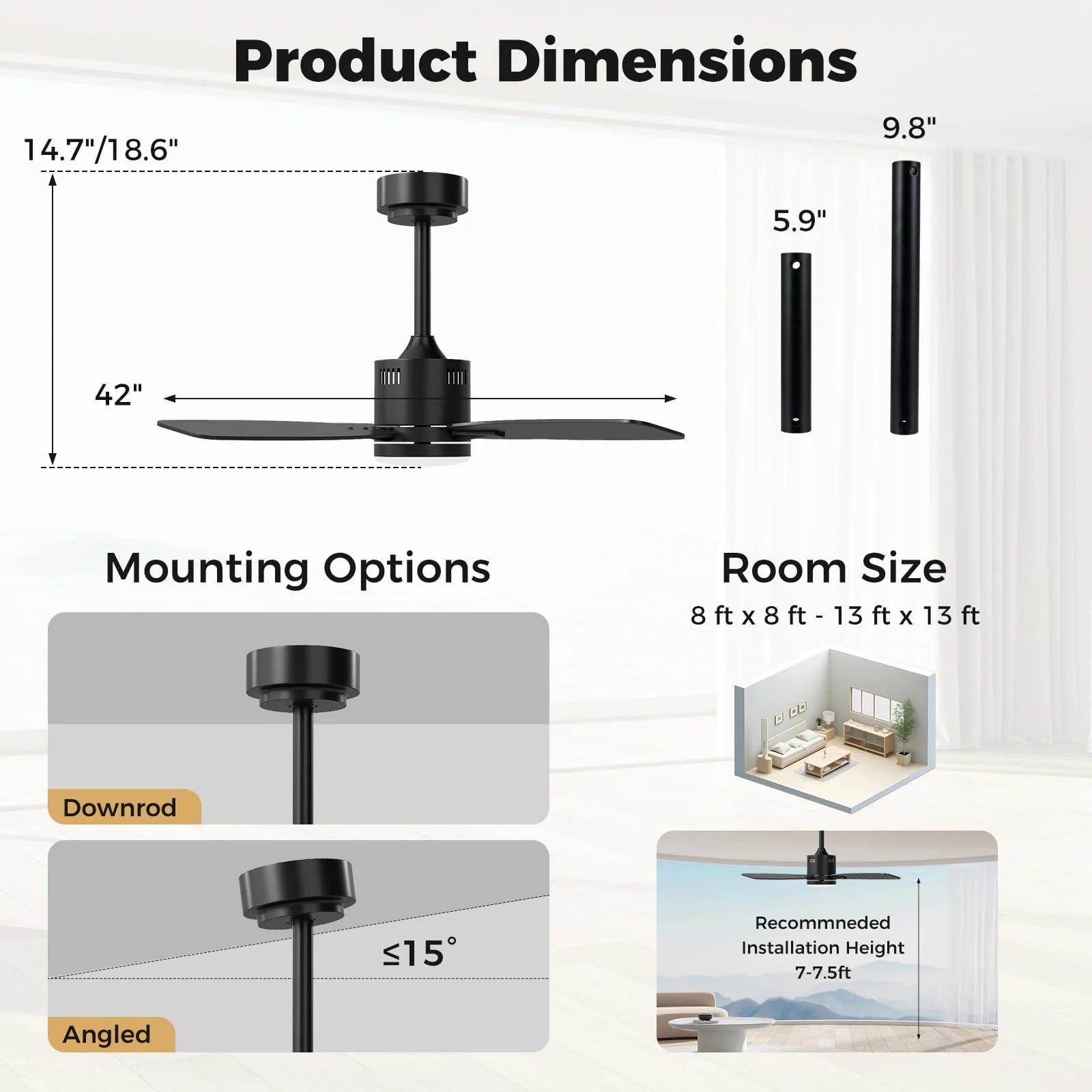 Tangkula 42” Ceiling Fan with Light and Remote