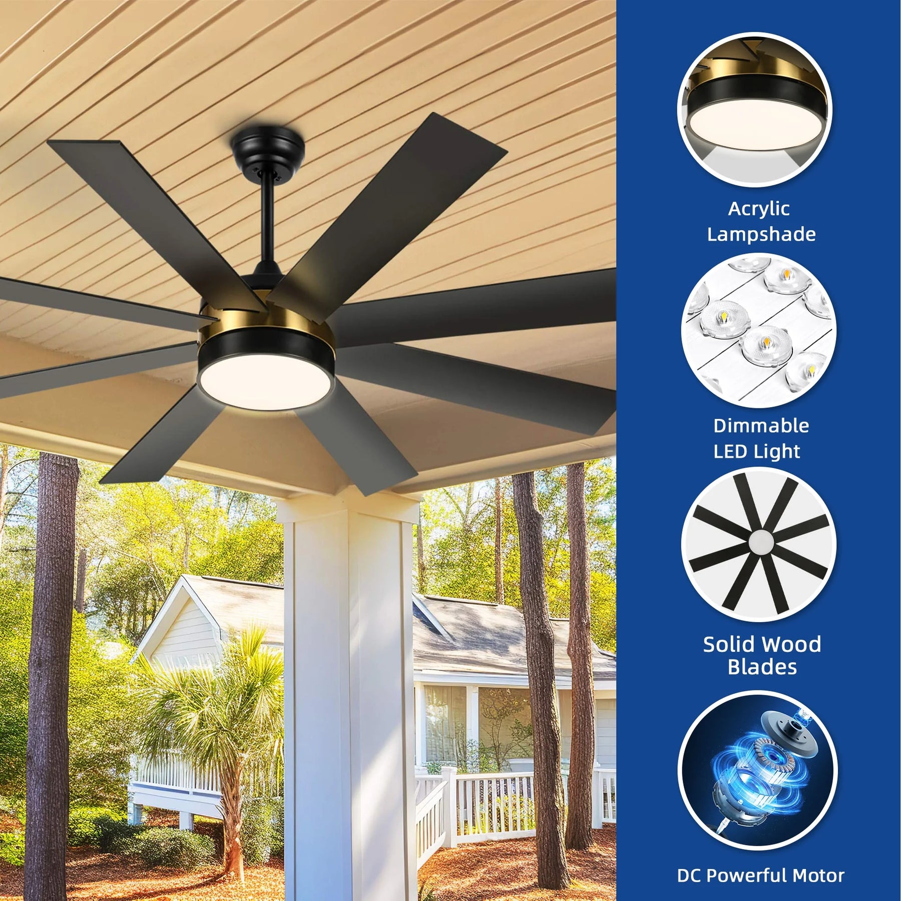 Dextrus 60 in Modern LED Outdoor/ Indoor Ceiling Fan with Remote Control