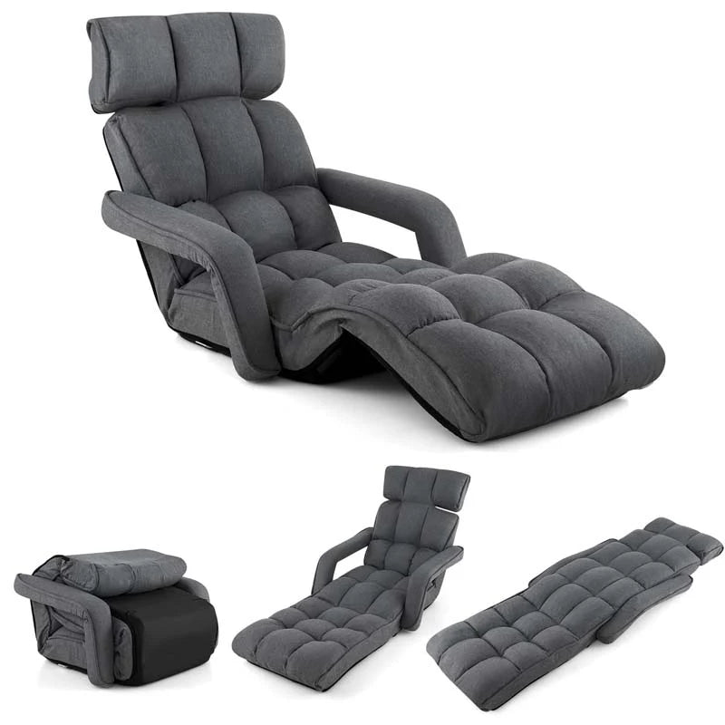 6 - Position Adjustable Floor Sofa Bed, Folding Lazy Sofa Chaise Lounger Recliner with Armrests & Footrests for Living Room, Bedroom & Gaming